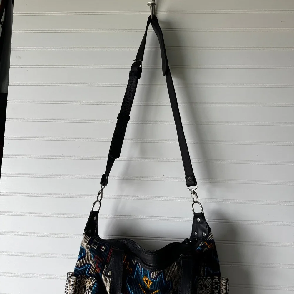 Maria's Artisan Shop Boho Tribal Woven Leather Tote‎ Bag Fringe Backpack - Picture 11 of 14